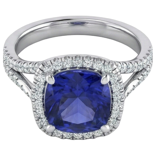 Kissen-Tansanit-Halo-Edelstein-Ring