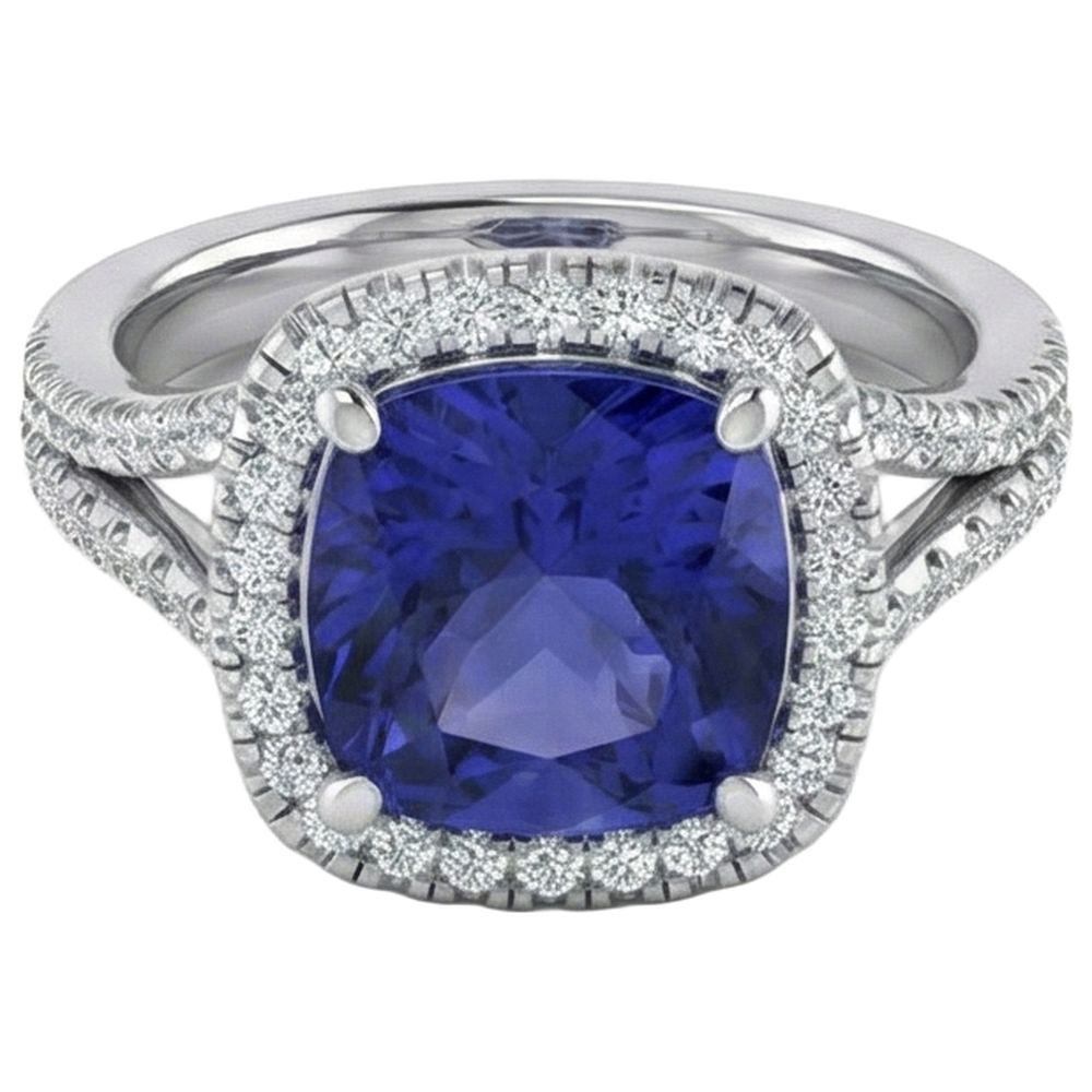 Kissen-Tansanit-Halo-Edelstein-Ring