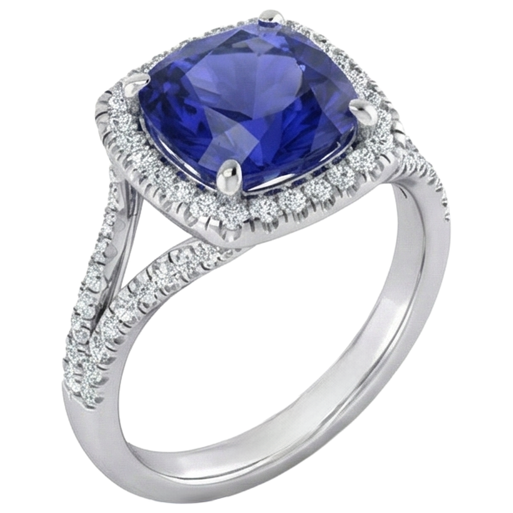 Kissen-Tansanit-Halo-Edelstein-Ring