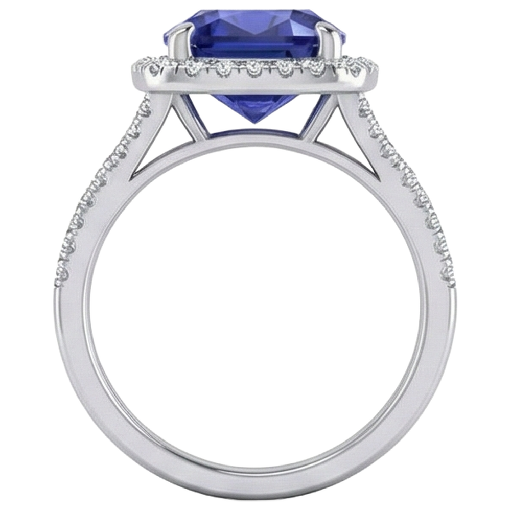 Kissen-Tansanit-Halo-Edelstein-Ring