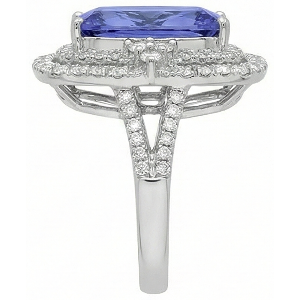 Kissen Tansanit & Aus der Erde Abgebauter Natürlicher Diamant 7 Karat Halo Fancy Ring Gold Weiß 14K