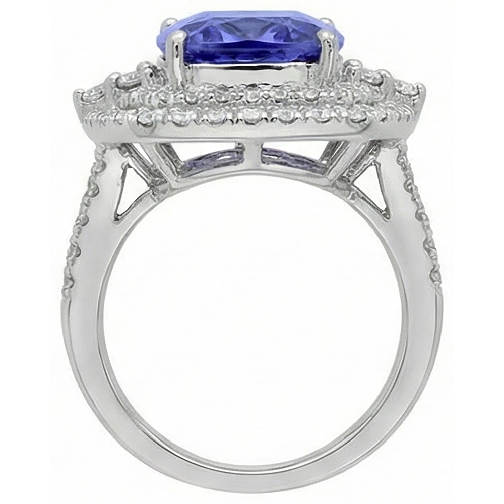 Kissen Tansanit & Aus der Erde Abgebauter Natürlicher Diamant 7 Karat Halo Fancy Ring Gold Weiß 14K