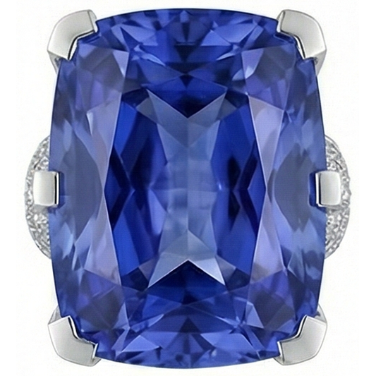 Kissen Tansanit & Runde Aus der Erde Abgebauter Natürlicher Diamanten Gold 8,50 Karat Ring Neu