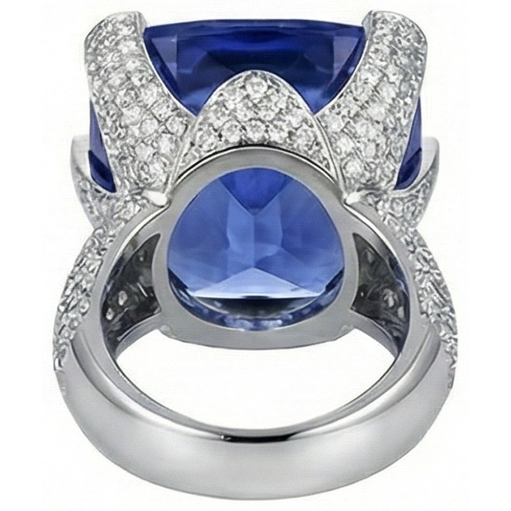 Kissen Tansanit & Runde Aus der Erde Abgebauter Natürlicher Diamanten Gold 8,50 Karat Ring Neu