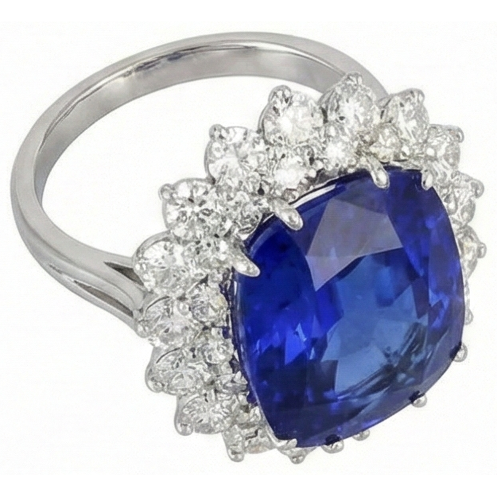 Kissen Tansanit mit runden Aus der Erde Abgebauter Natürlicher Diamanten 5 Karat Ring Neu Weißgold 14K