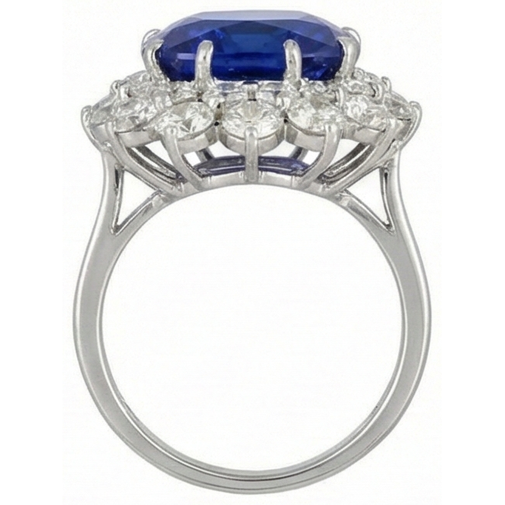 Kissen Tansanit mit runden Aus der Erde Abgebauter Natürlicher Diamanten 5 Karat Ring Neu Weißgold 14K