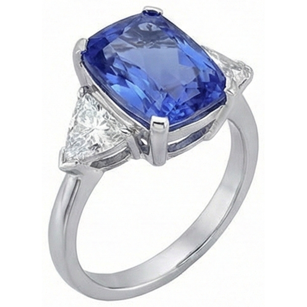 Kissen Tansanit und Aus der Erde Abgebauter Natürlicher Diamanten 3 Steine Ring 5 Karat Weißgold