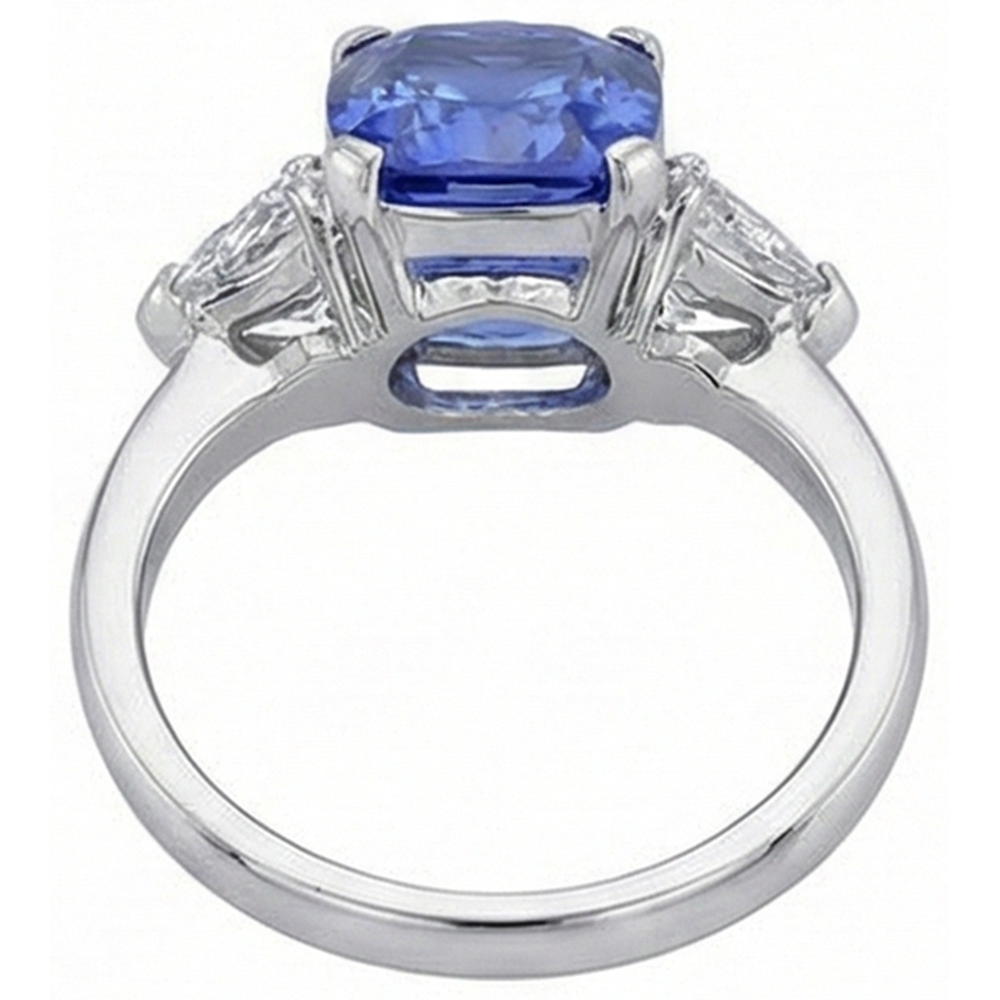 Kissen Tansanit und Aus der Erde Abgebauter Natürlicher Diamanten 3 Steine Ring 5 Karat Weißgold