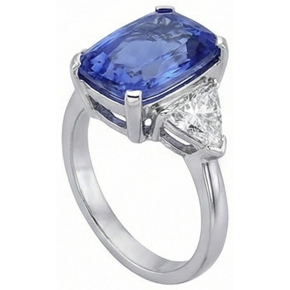 Kissen Tansanit und Aus der Erde Abgebauter Natürlicher Diamanten 3 Steine Ring 5 Karat Weißgold