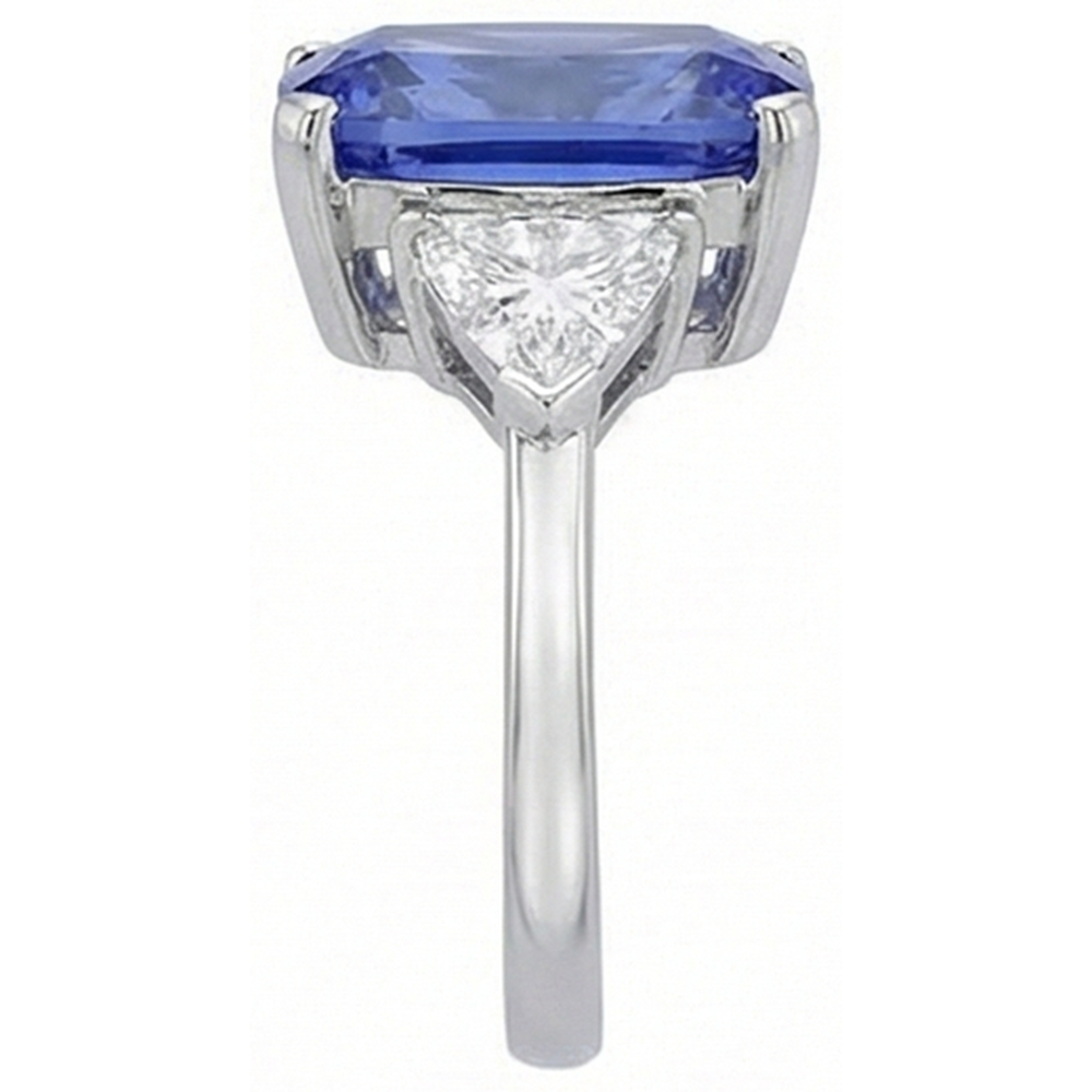 Kissen Tansanit und Aus der Erde Abgebauter Natürlicher Diamanten 3 Steine Ring 5 Karat Weißgold