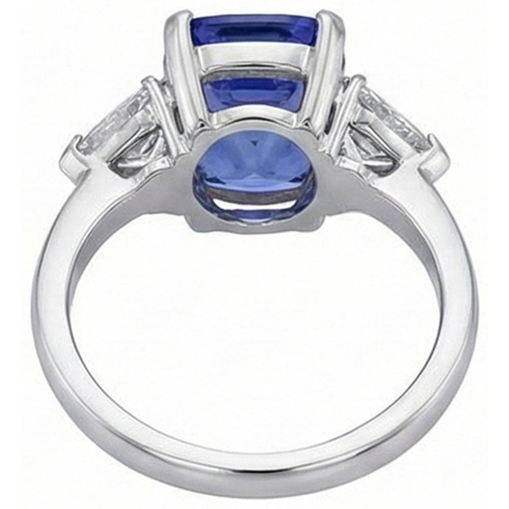 Kissen Tansanit und Aus der Erde Abgebauter Natürlicher Diamanten 3 Steine Ring 5 Karat Weißgold