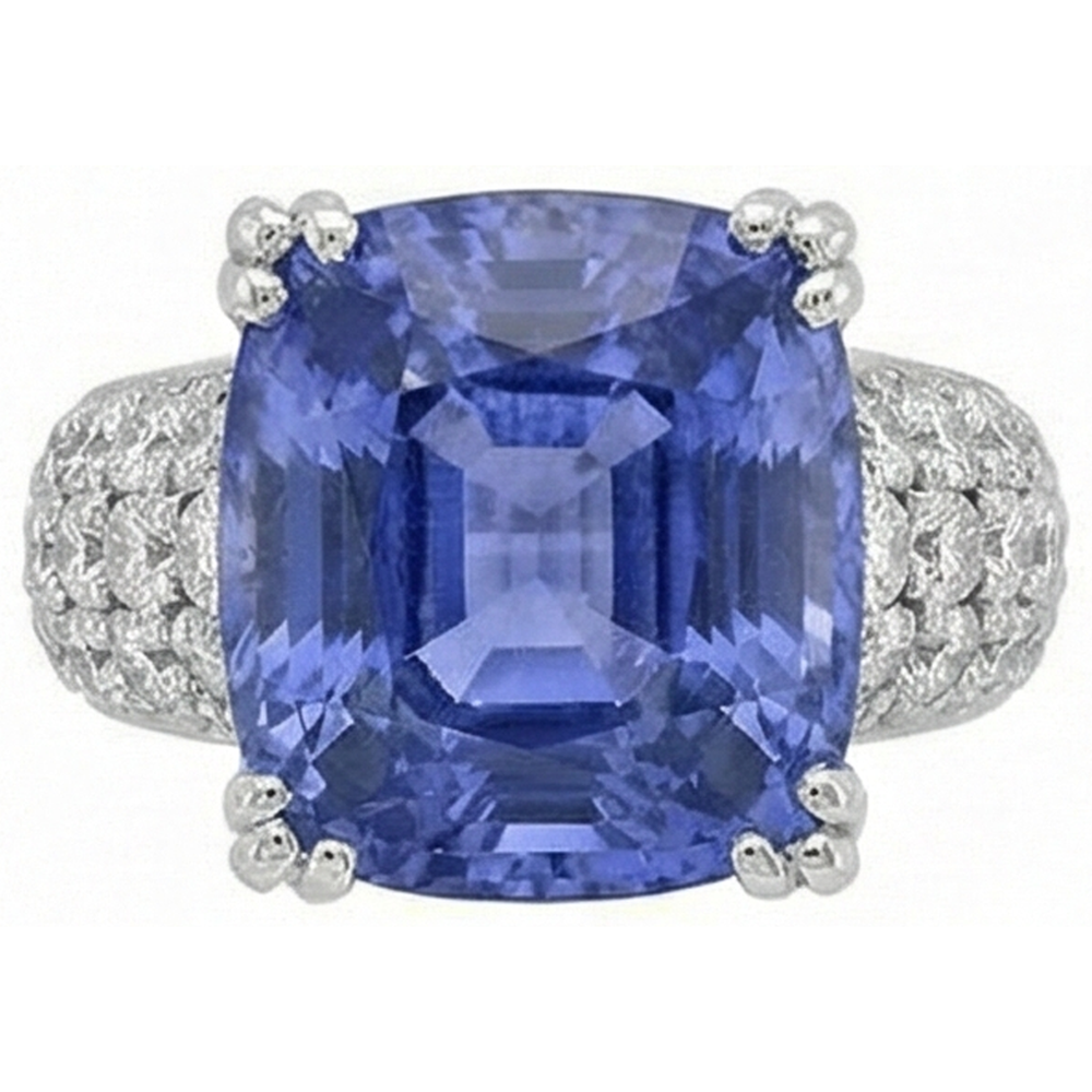 Kissen Tansanit und runde Aus der Erde Abgebauter Natürlicher Diamanten 7,50 Karat Fancy Ring Neu
