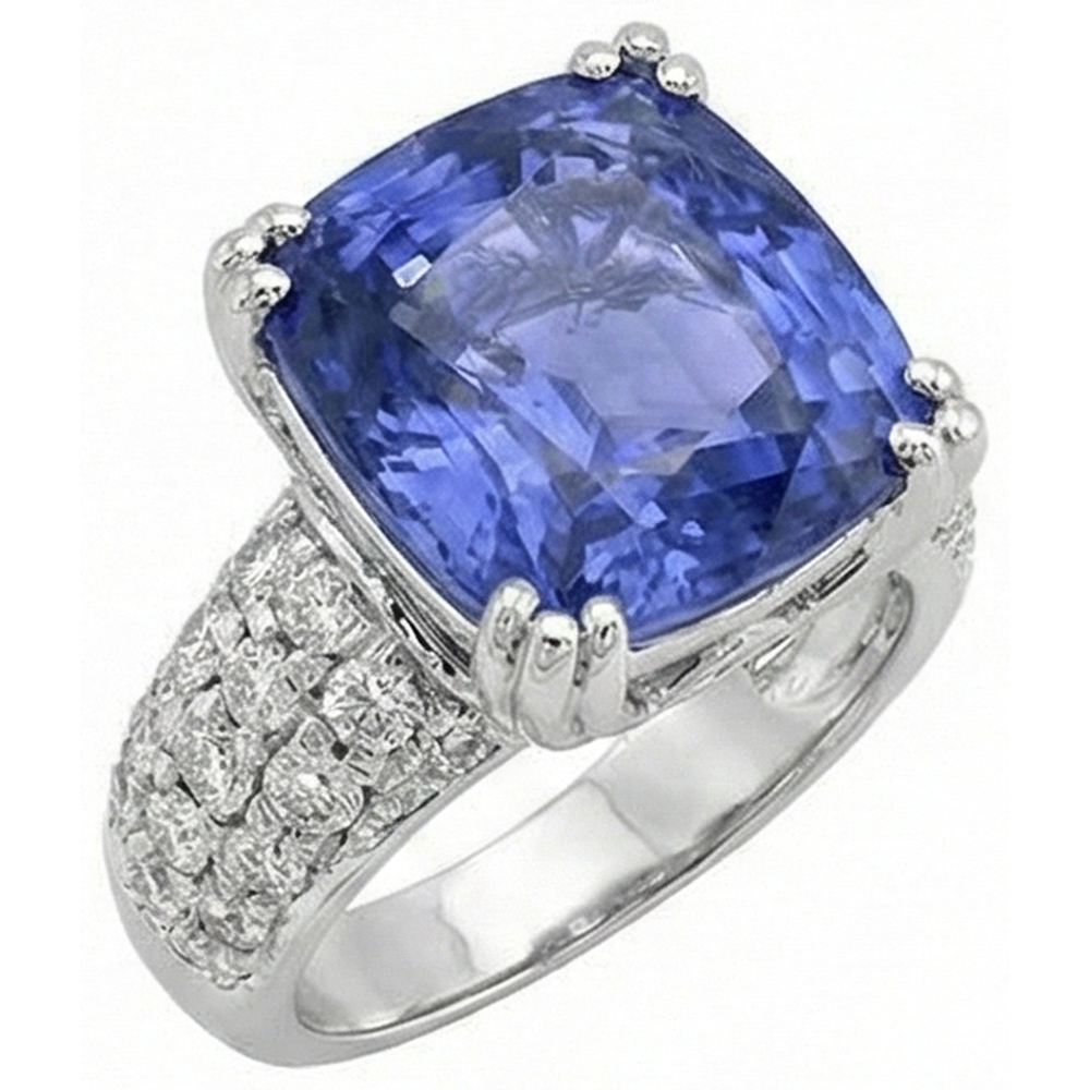 Kissen Tansanit und runde Aus der Erde Abgebauter Natürlicher Diamanten 7,50 Karat Fancy Ring Neu