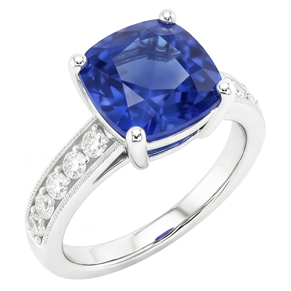 Kissen & Rundschliff 3.30 Karat Ceylon Saphir Aus der Erde Abgebauter Natürlicher Diamanten Ring WG 14K