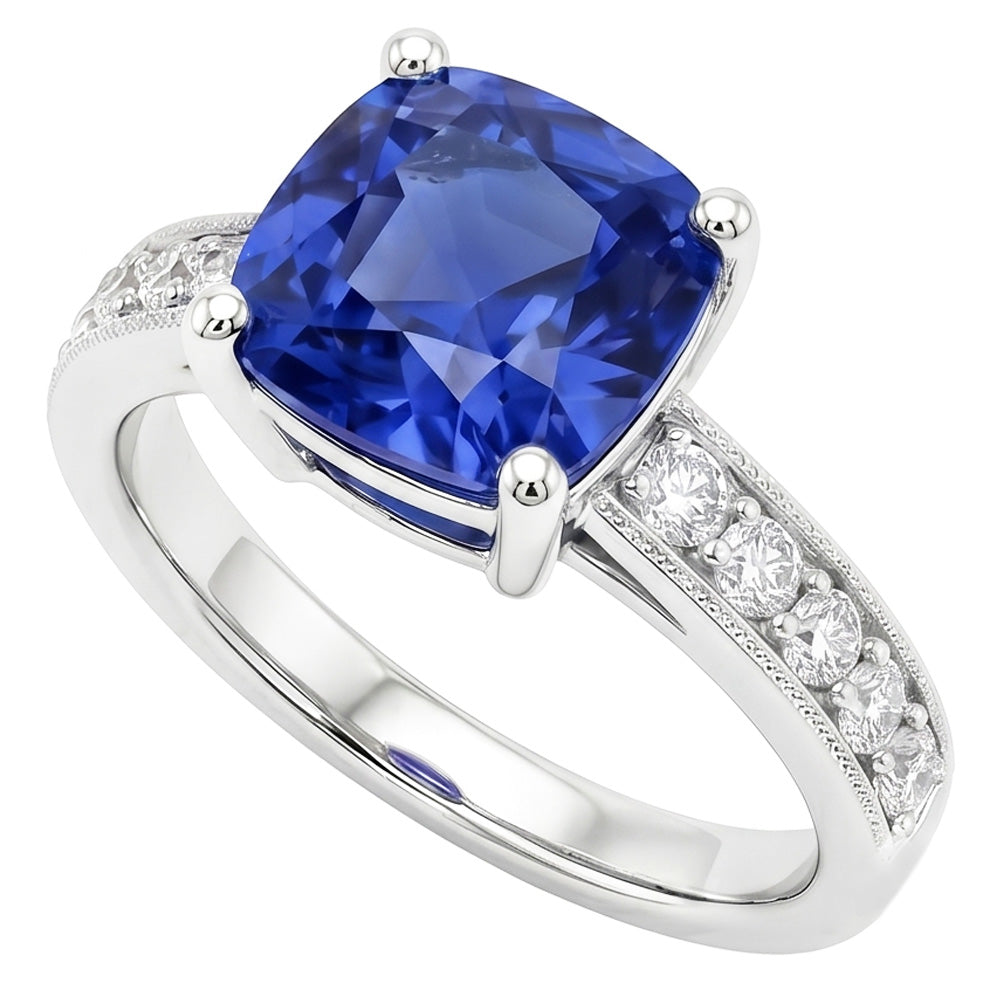 Kissen & Rundschliff 3.30 Karat Ceylon Saphir Aus der Erde Abgebauter Natürlicher Diamanten Ring WG 14K