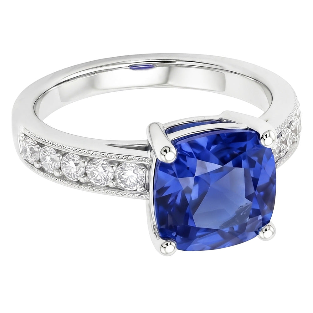 Kissen & Rundschliff 3.30 Karat Ceylon Saphir Aus der Erde Abgebauter Natürlicher Diamanten Ring WG 14K