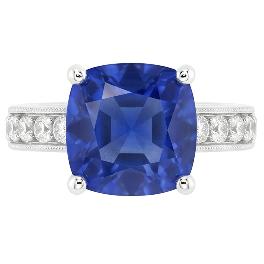 Kissen & Rundschliff 3.30 Karat Ceylon Saphir Aus der Erde Abgebauter Natürlicher Diamanten Ring WG 14K