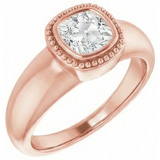 Kissen alter Bergmann Echt Natürlicher Diamant ( nicht im Labor gezüchtet ) Solitaire Ring Lünette Perlen Stil 2 Karat