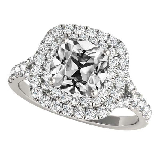 Kissen alter Bergmann Echt Diamant Double Halo Ring Split Shank 9.50 Karat