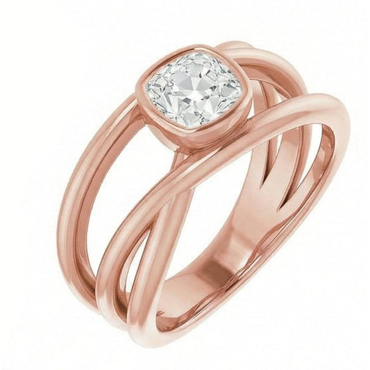 Kissen alter Bergmann Echt Natürlicher Diamant ( nicht im Labor gezüchtet ) Solitaire Ring Lünette Set Gold 2.50 Karat