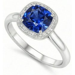 Kissen und Rundschliff 3 Karat Sri Lanka Saphirring Weißgold 14K