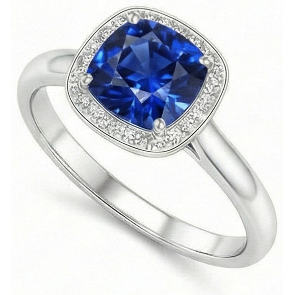 Kissen und Rundschliff 3 Karat Sri Lanka Saphirring Weißgold 14K