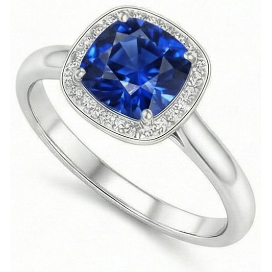 Kissen und Rundschliff 3 Karat Sri Lanka Saphirring Weißgold 14K