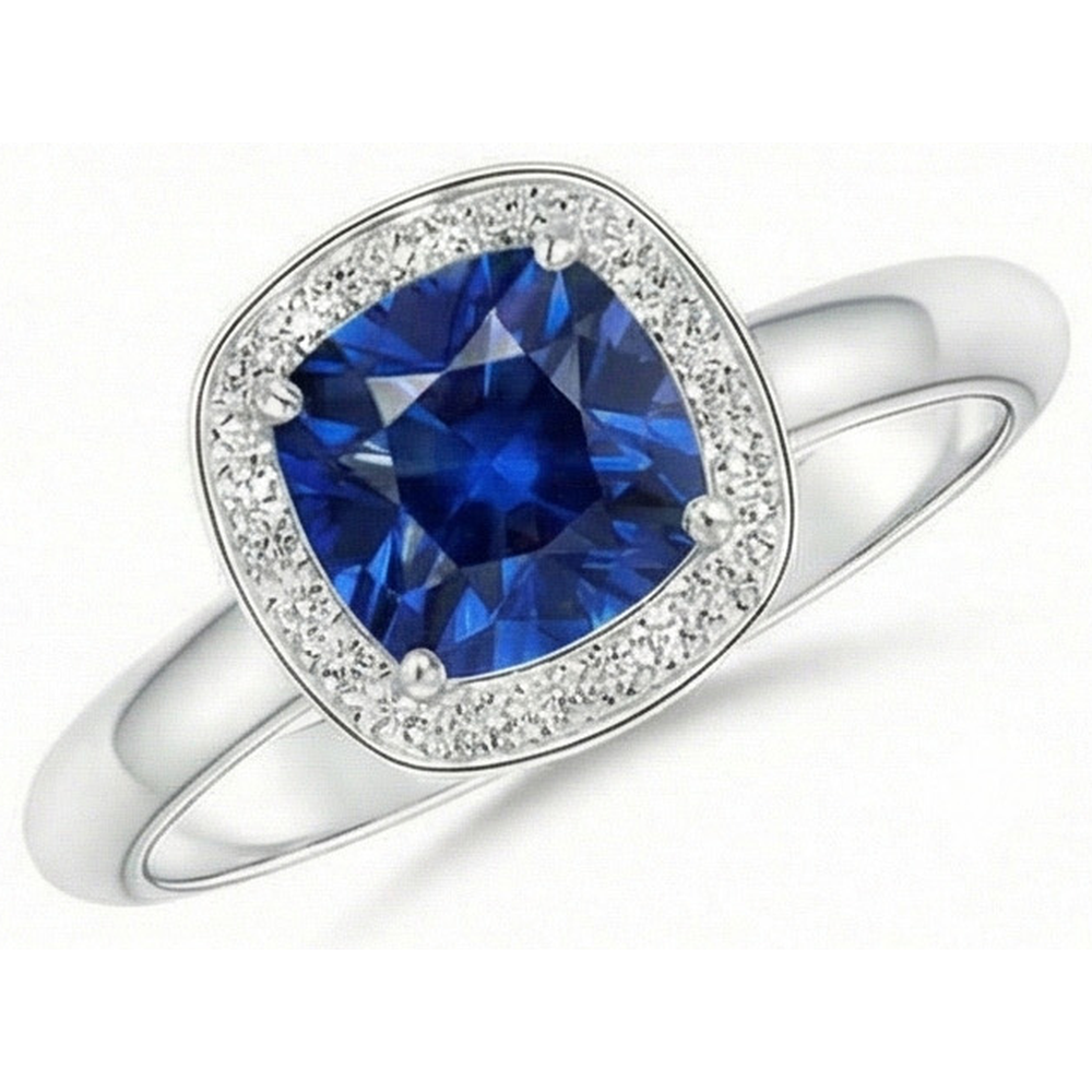 Kissen und Rundschliff 3 Karat Sri Lanka Saphirring Weißgold 14K