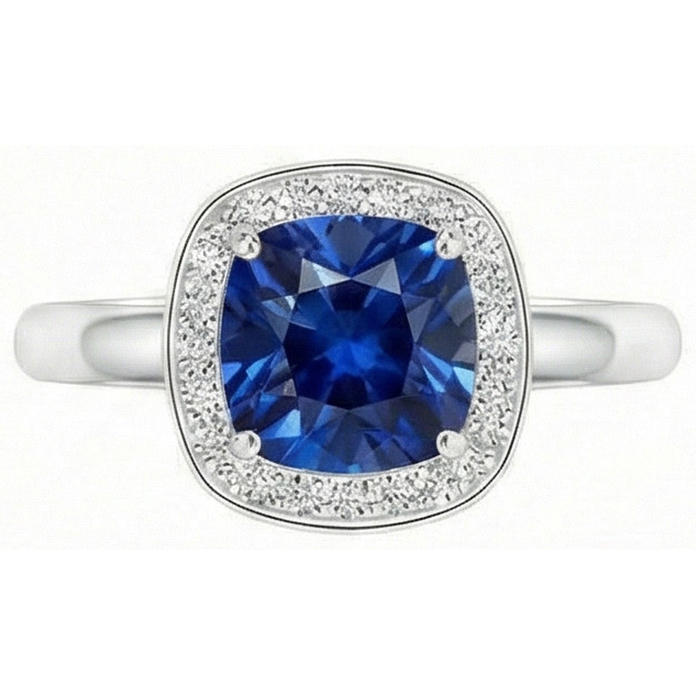 Kissen und Rundschliff 3 Karat Sri Lanka Saphirring Weißgold 14K