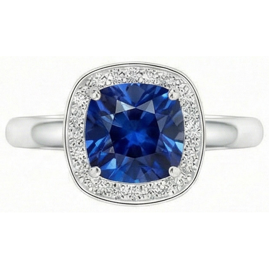 Kissen und Rundschliff 3 Karat Sri Lanka Saphirring Weißgold 14K