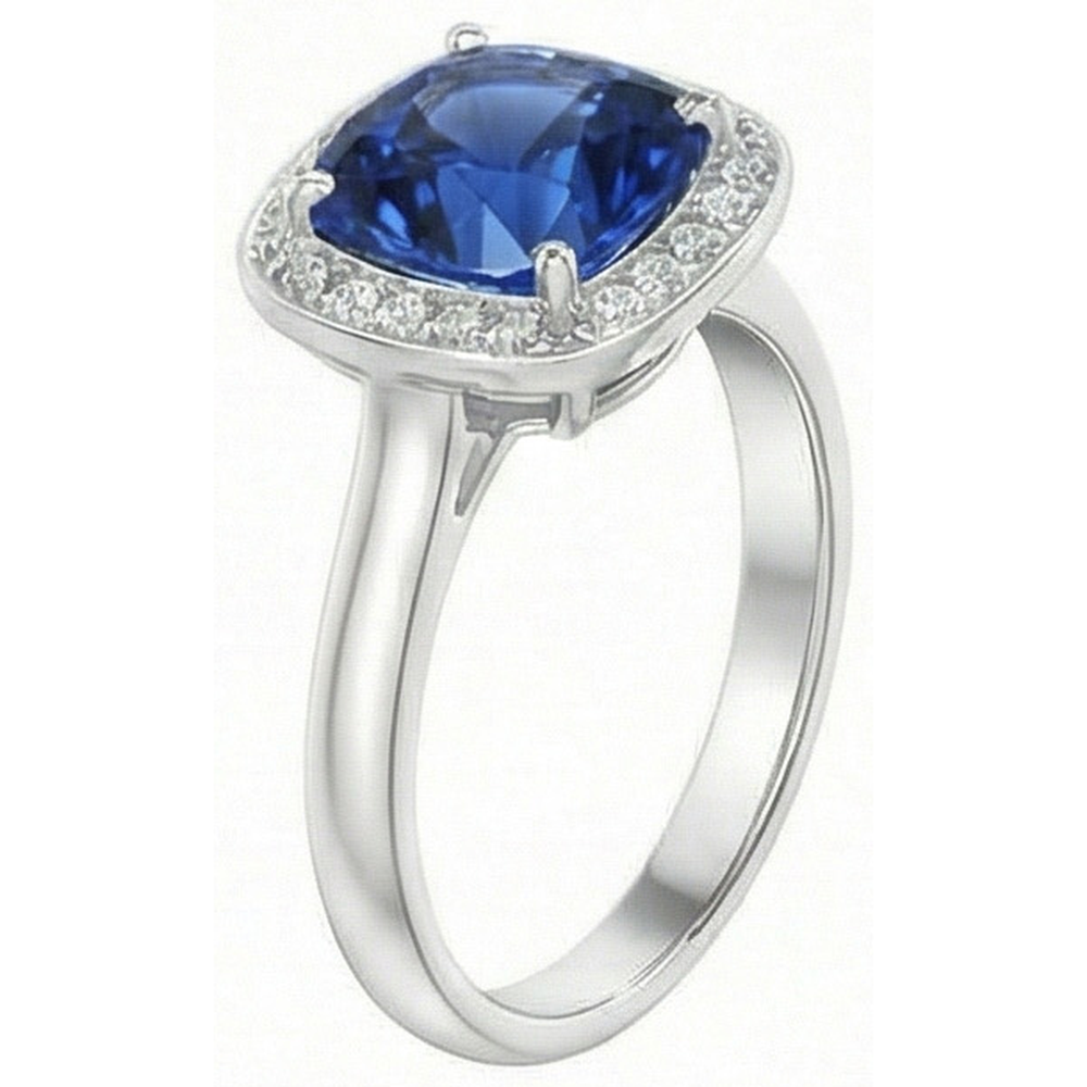Kissen und Rundschliff 3 Karat Sri Lanka Saphirring Weißgold 14K