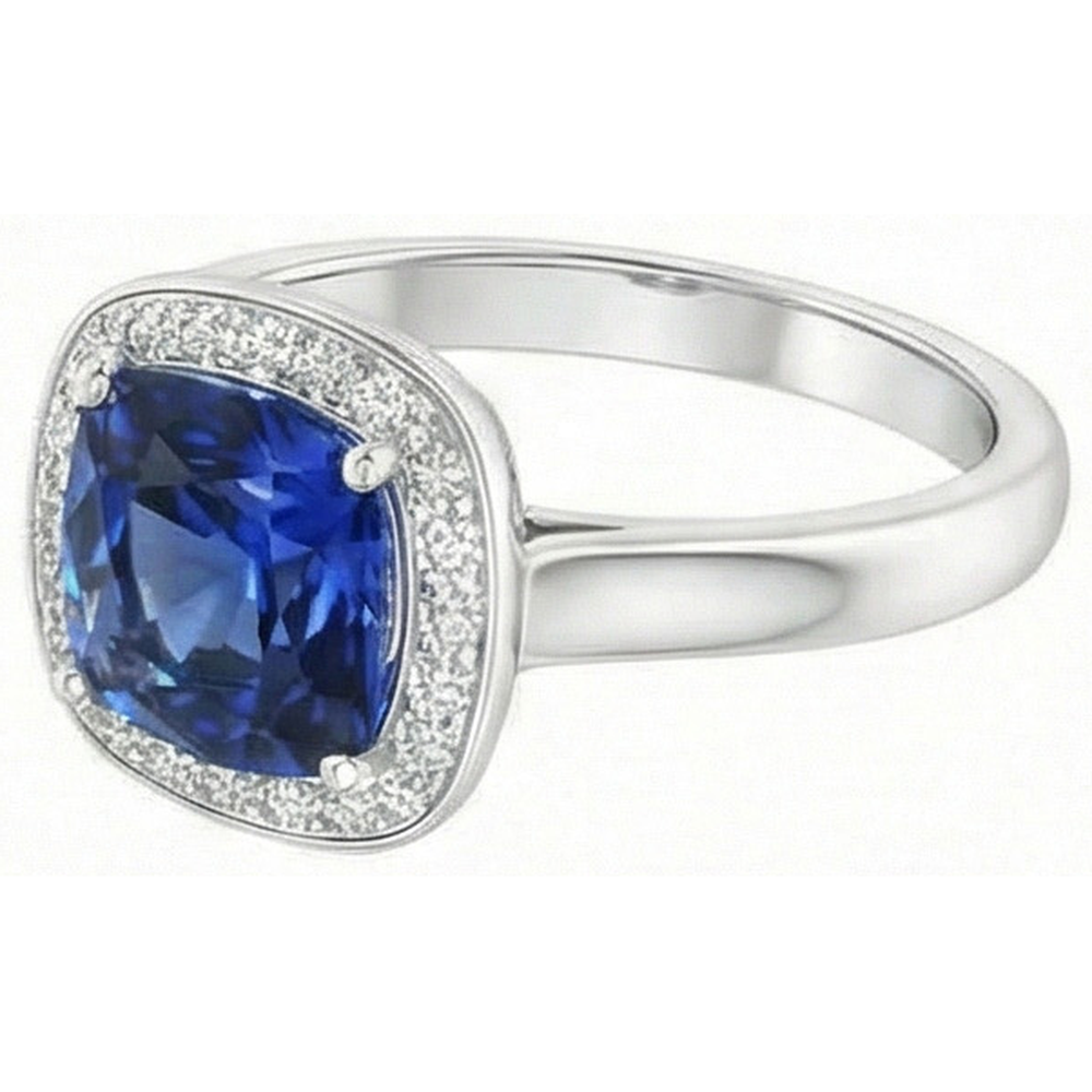 Kissen und Rundschliff 3 Karat Sri Lanka Saphirring Weißgold 14K