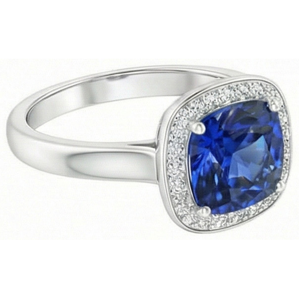 Kissen und Rundschliff 3 Karat Sri Lanka Saphirring Weißgold 14K