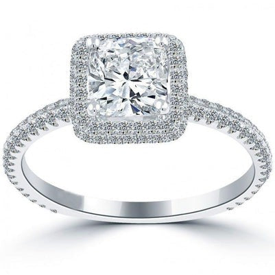 Kissen und runder Schliff 3,80 Karat Echt Diamant Halo Ehering