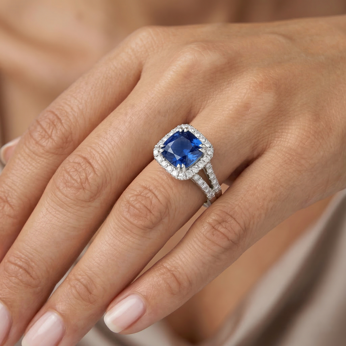 echter round saphir 3Karat ring mit Diamantbesatz
