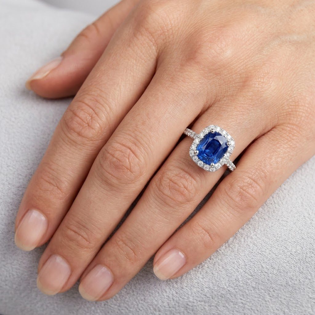 echter round saphir 3.00Karat ring auf Weiß