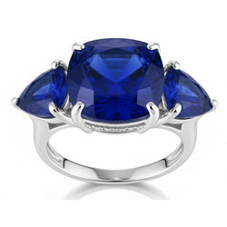 Kissen & Trillion Cut Ceylon Saphir 7.25 Ct. Aus der Erde Abgebauter Natürlicher Diamanten Ring WG 14K