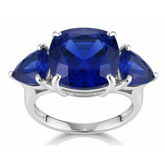 Kissen & Trillion Cut Ceylon Saphir 7.25 Ct. Aus der Erde Abgebauter Natürlicher Diamanten Ring WG 14K