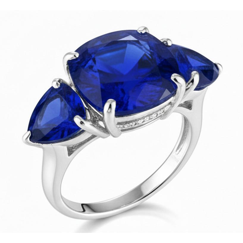 Kissen & Trillion Cut Ceylon Saphir 7.25 Ct. Aus der Erde Abgebauter Natürlicher Diamanten Ring WG 14K