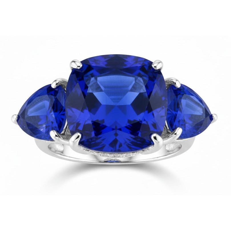 Kissen & Trillion Cut Ceylon Saphir 7.25 Ct. Aus der Erde Abgebauter Natürlicher Diamanten Ring WG 14K