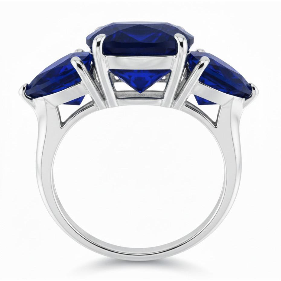 Kissen & Trillion Cut Ceylon Saphir 7.25 Ct. Aus der Erde Abgebauter Natürlicher Diamanten Ring WG 14K