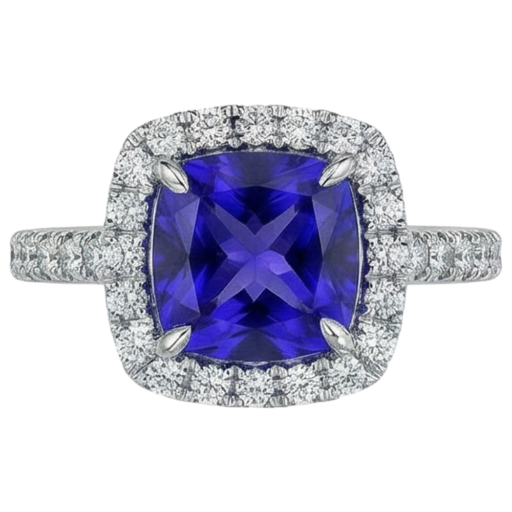 Kissenform 2,25 Karat Tansanit mit echtem Aus der Erde Abgebauter Natürlicher Diamant-Ehering-Schmuck