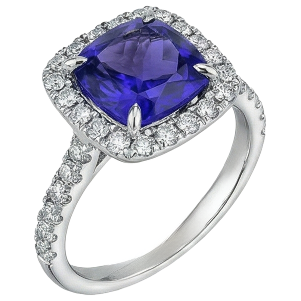 Kissenform 2,25 Karat Tansanit mit echtem Aus der Erde Abgebauter Natürlicher Diamant-Ehering-Schmuck