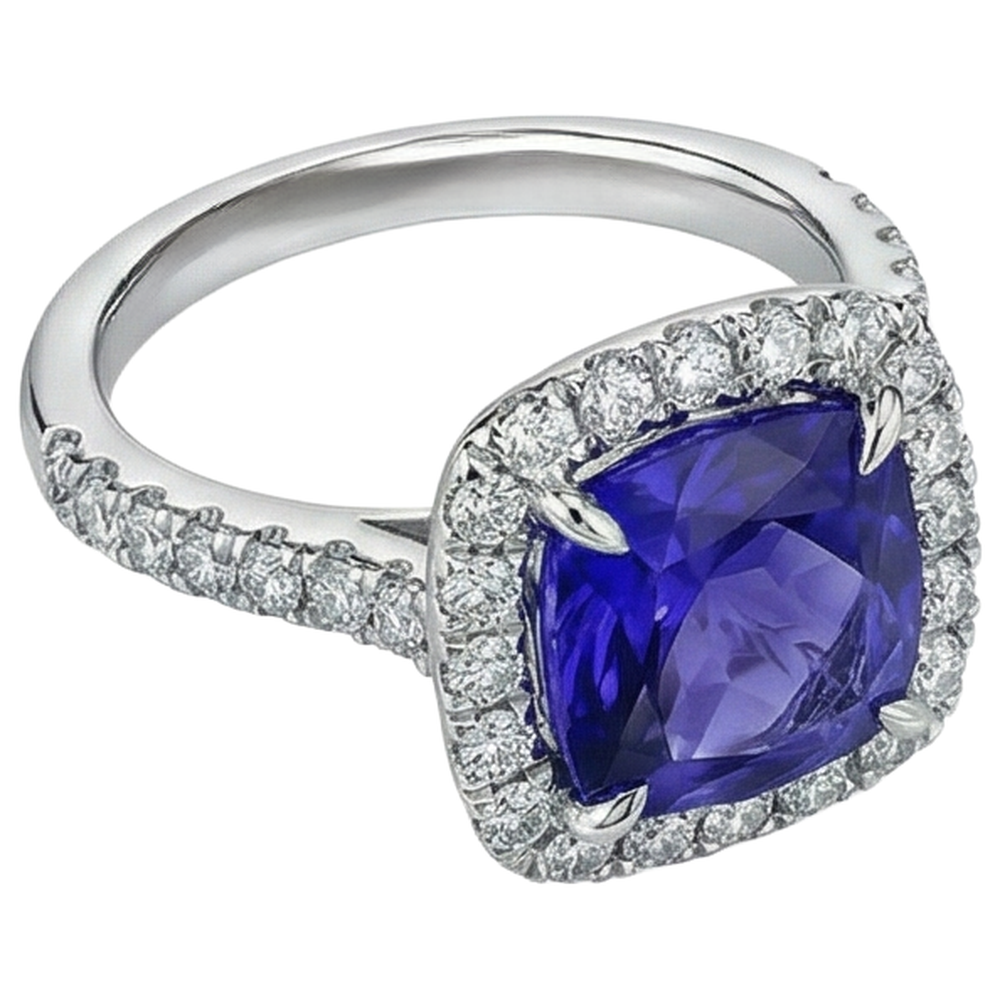 Kissenform 2,25 Karat Tansanit mit echtem Aus der Erde Abgebauter Natürlicher Diamant-Ehering-Schmuck