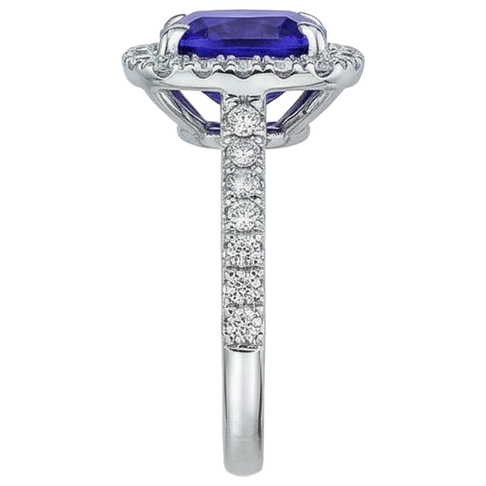 Kissenform 2,25 Karat Tansanit mit echtem Aus der Erde Abgebauter Natürlicher Diamant-Ehering-Schmuck