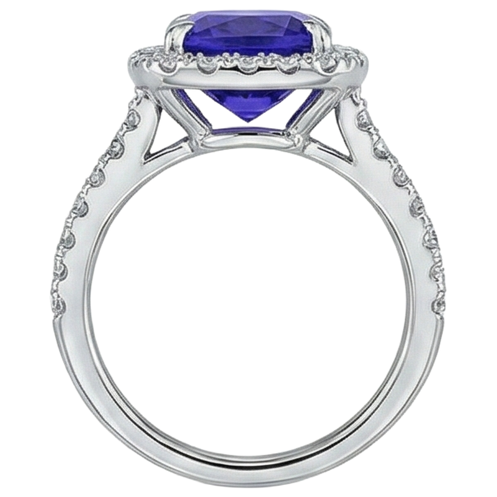 Kissenform 2,25 Karat Tansanit mit echtem Aus der Erde Abgebauter Natürlicher Diamant-Ehering-Schmuck