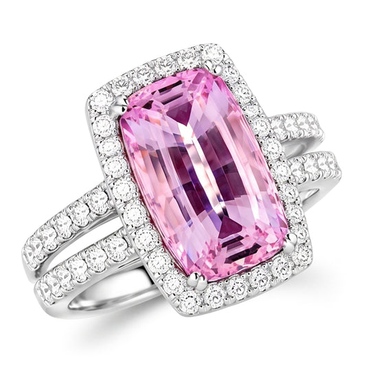 Kissenschliff echter rosa Kunzit 24,50 ct Aus der Erde Abgebauter Natürlicher Diamantring Weißgold Damenschmuck