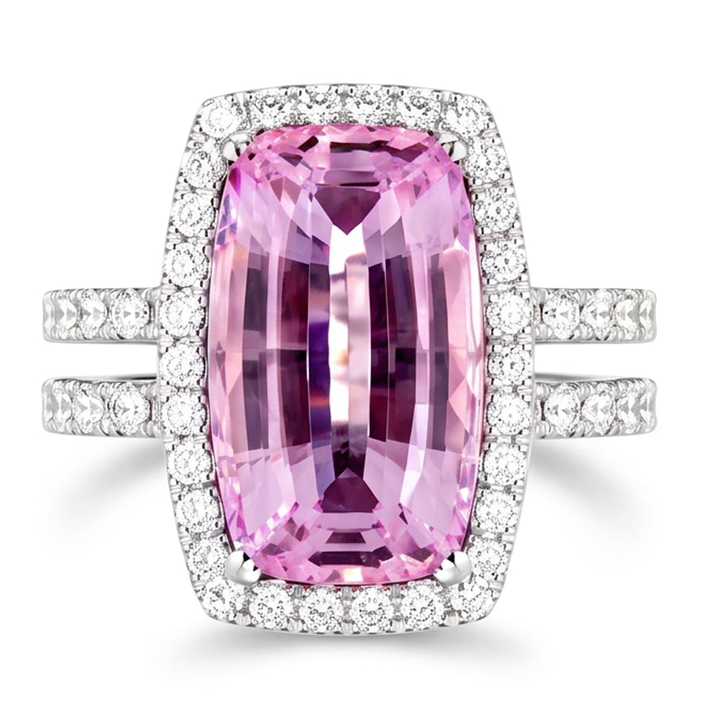 Kissenschliff echter rosa Kunzit 24,50 ct Aus der Erde Abgebauter Natürlicher Diamantring Weißgold Damenschmuck