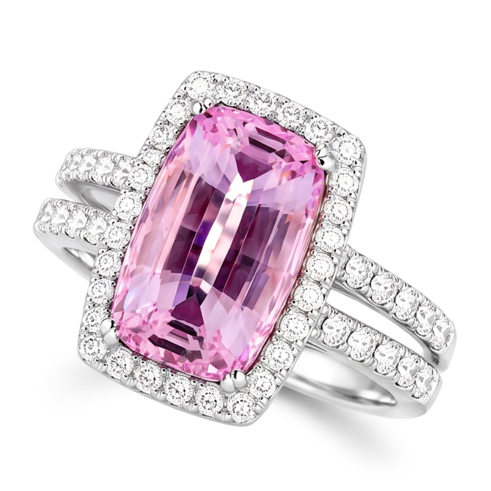 Kissenschliff echter rosa Kunzit 24,50 ct Aus der Erde Abgebauter Natürlicher Diamantring Weißgold Damenschmuck