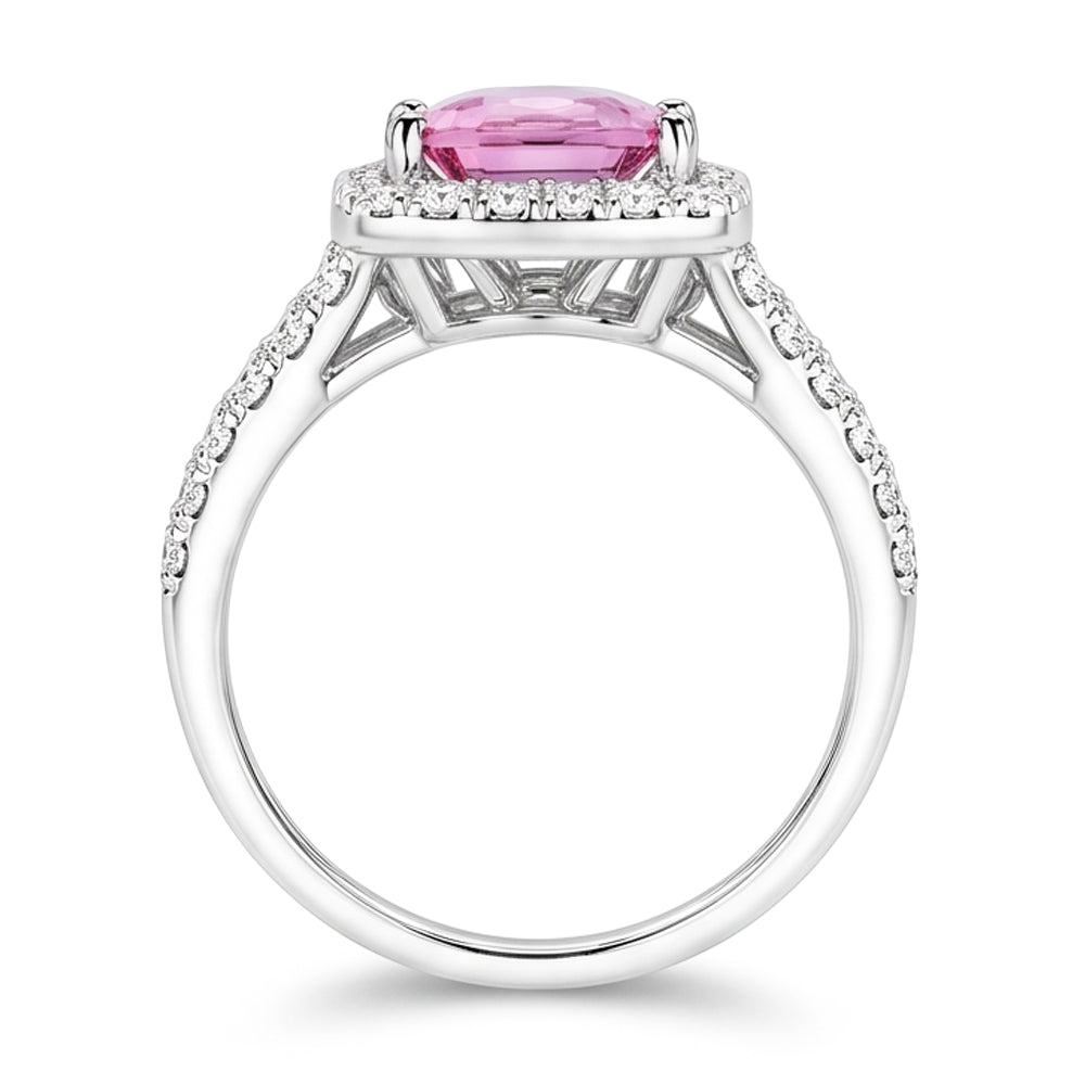 Kissenschliff echter rosa Kunzit 24,50 ct Aus der Erde Abgebauter Natürlicher Diamantring Weißgold Damenschmuck
